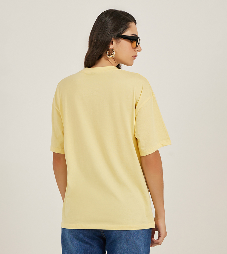 Embroidered Slogan Crew Neck Oversized T-Shirt