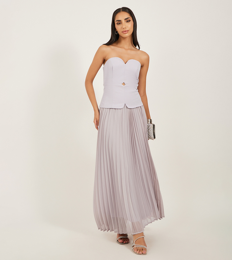 Plain Pleated Strapless A-Line Maxi Dress