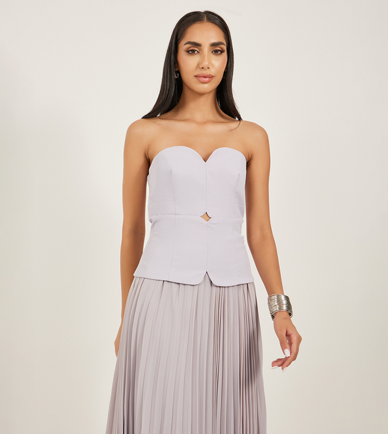Plain Pleated Strapless A-Line Maxi Dress