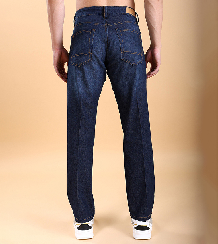 Mid Rise Straight Fit Stretchy Faded Jeans