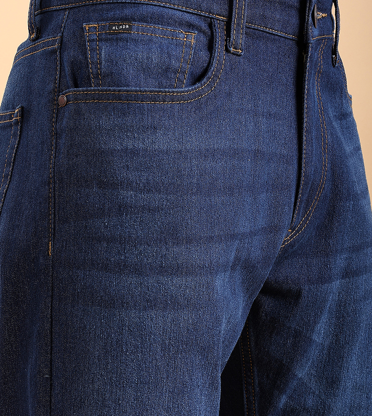 Mid Rise Straight Fit Stretchy Faded Jeans