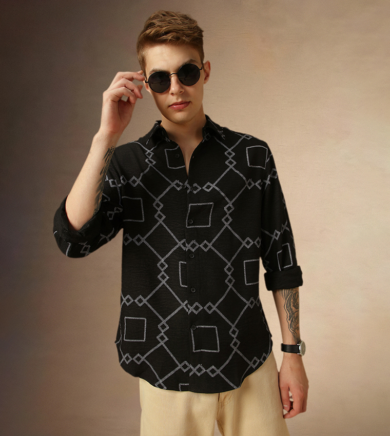 Printed Relaxed Fit Spread Collar Shirt