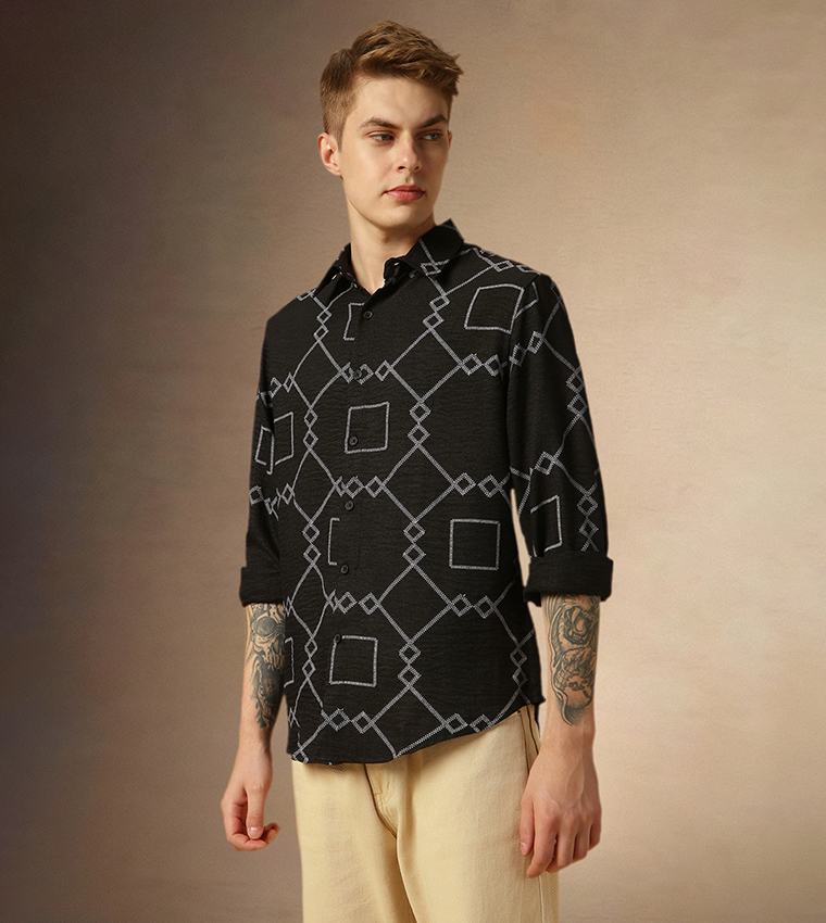 Printed Relaxed Fit Spread Collar Shirt