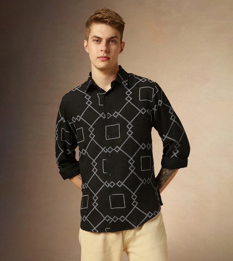 Printed Relaxed Fit Spread Collar Shirt
