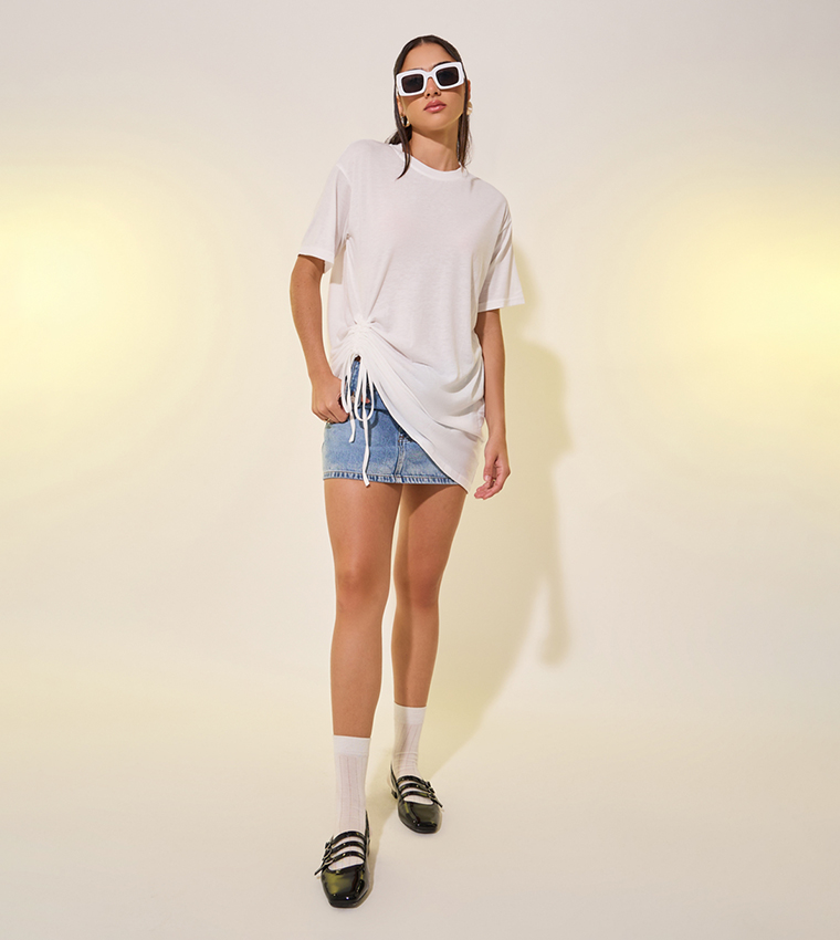 Oversized Crew Neck T-Shirt with Drawstring Detail
