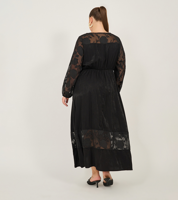 Long Sleeve Aline Midaxi Dress with Interest Fabric