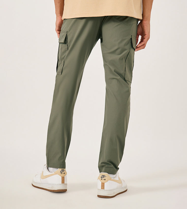 Solid Drawstring Waist Straight Fit Cargo Pants
