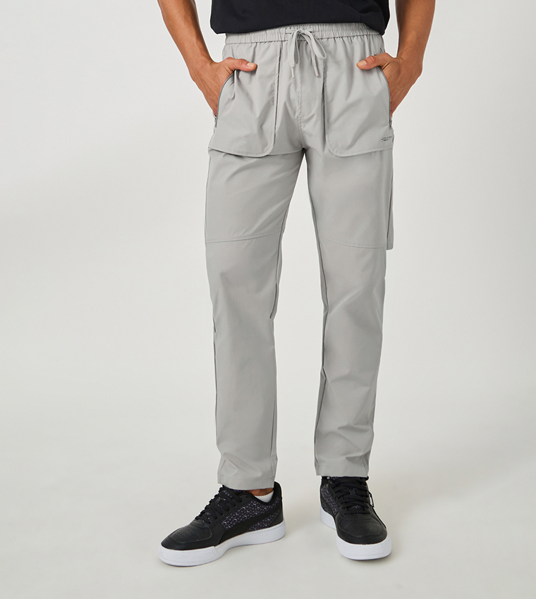 Solid Drawstring Waist Regular Fit Pants