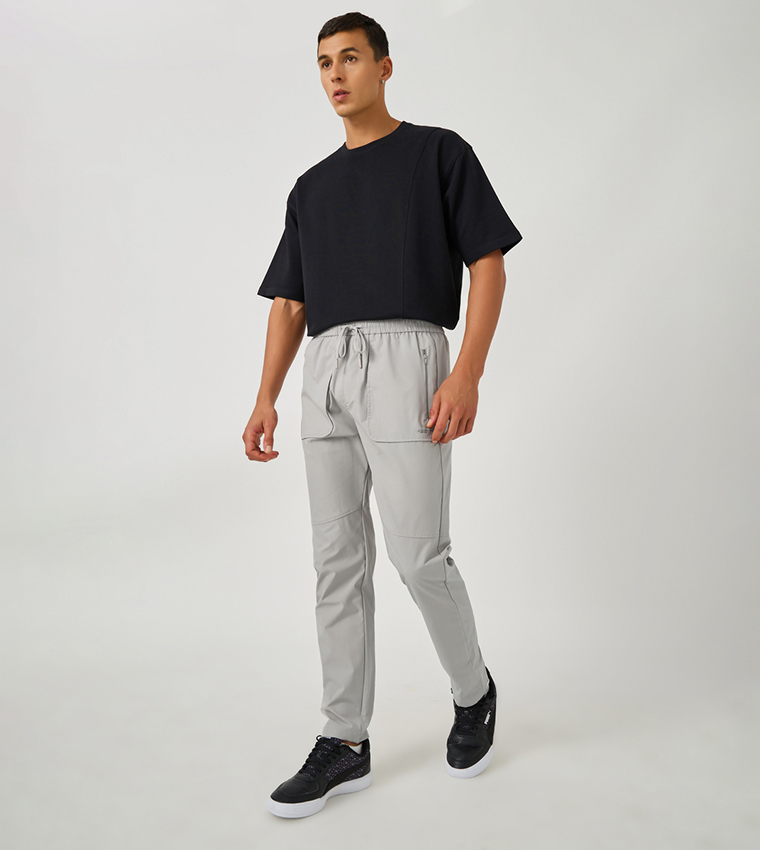 Solid Drawstring Waist Regular Fit Pants