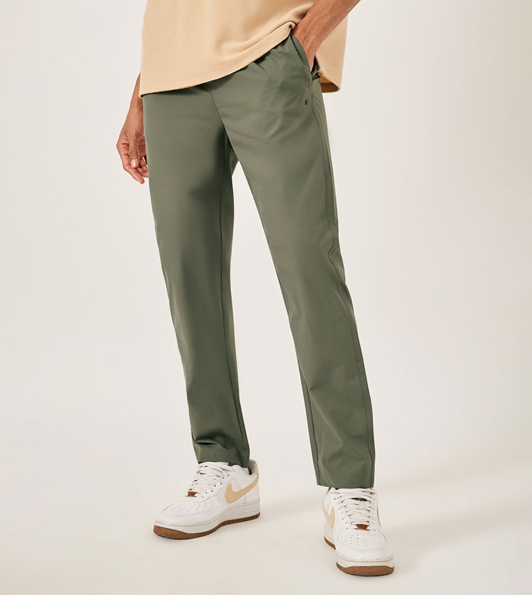 Solid Drawstring Waist Regular Fit Pants