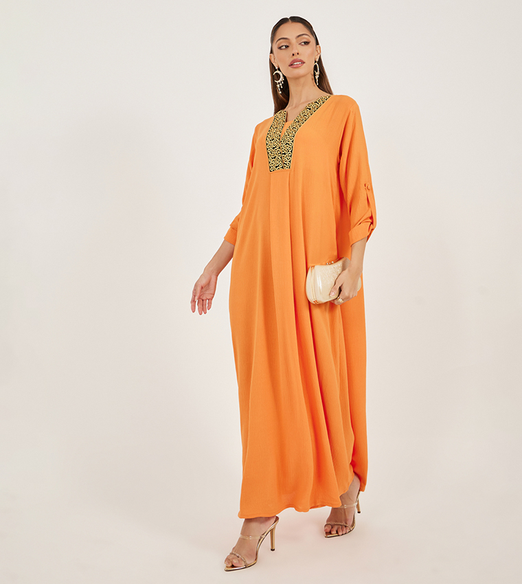 Embroidered V-Neck A-Line Jalabiya