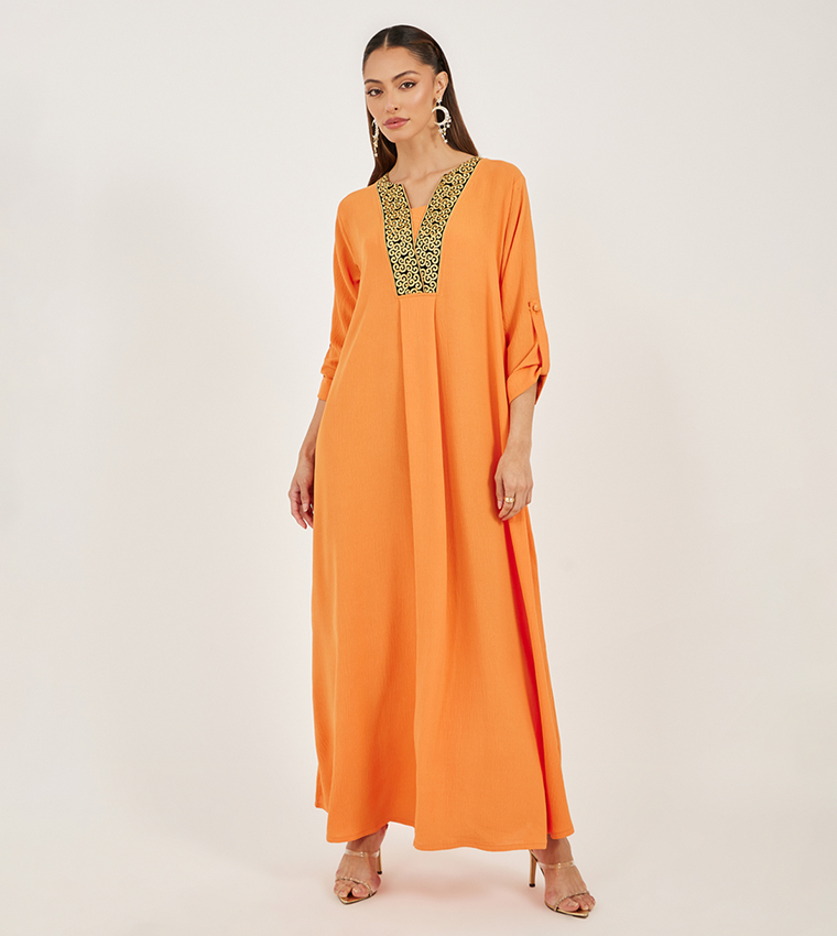 Embroidered V-Neck A-Line Jalabiya
