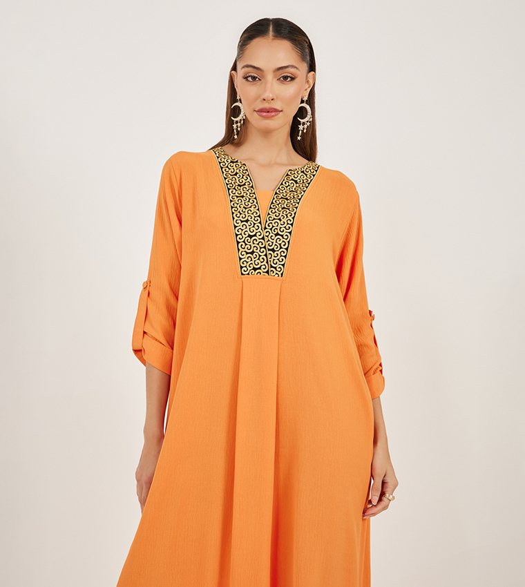 Embroidered V-Neck A-Line Jalabiya