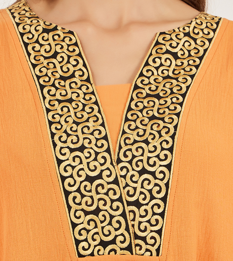 Embroidered V-Neck A-Line Jalabiya
