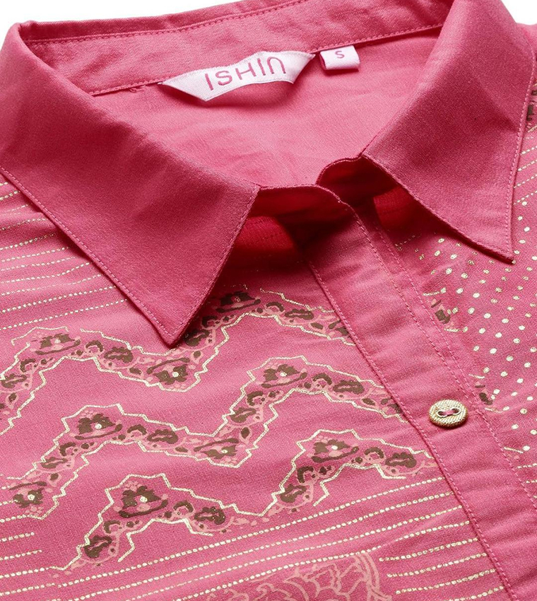 Printed Collared A-Line Kurta and Pant Sets