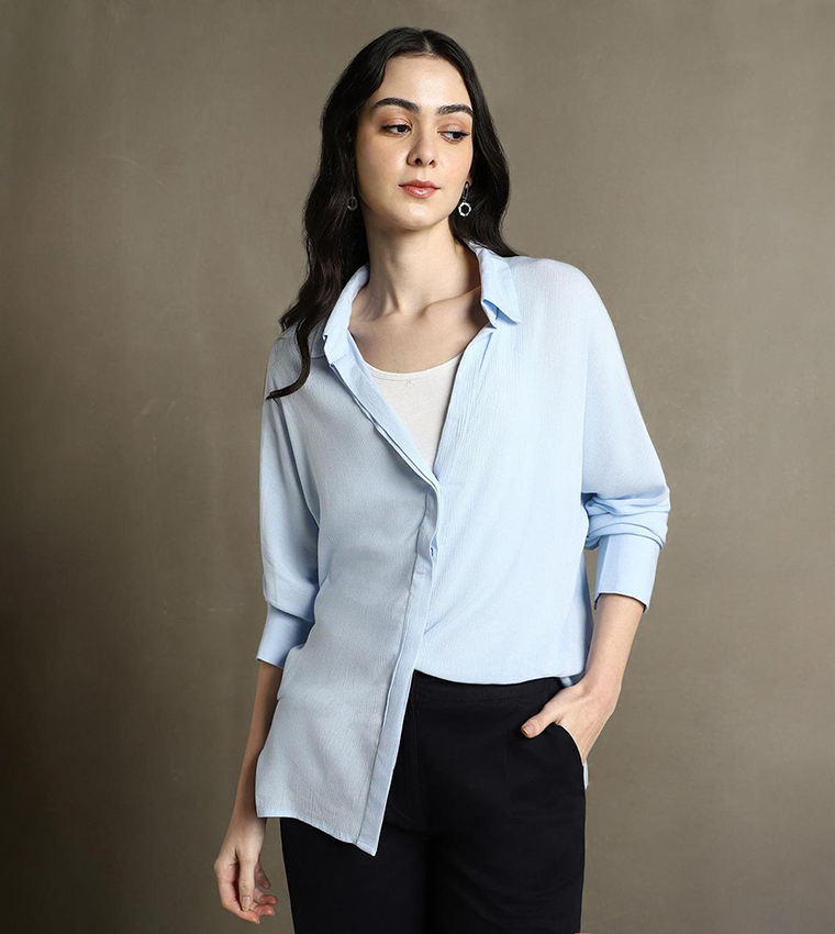 Spread Collar Oversized Casual Shirt