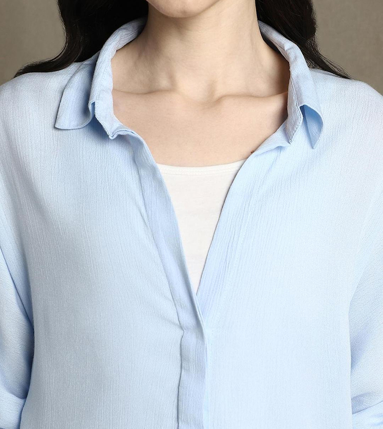 Spread Collar Oversized Casual Shirt
