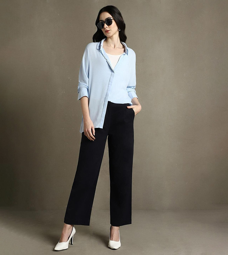 Spread Collar Oversized Casual Shirt
