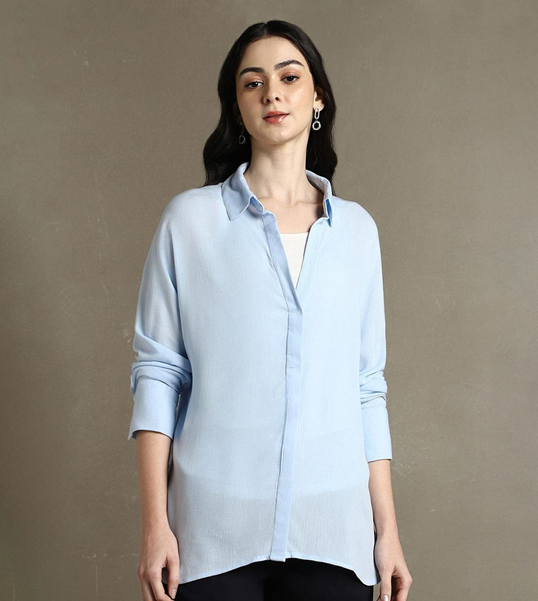Spread Collar Oversized Casual Shirt