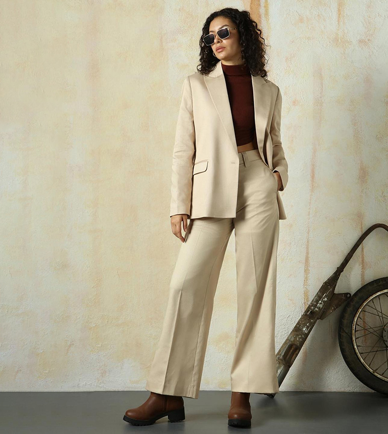 Solid High Rise Trousers with Belt Loops