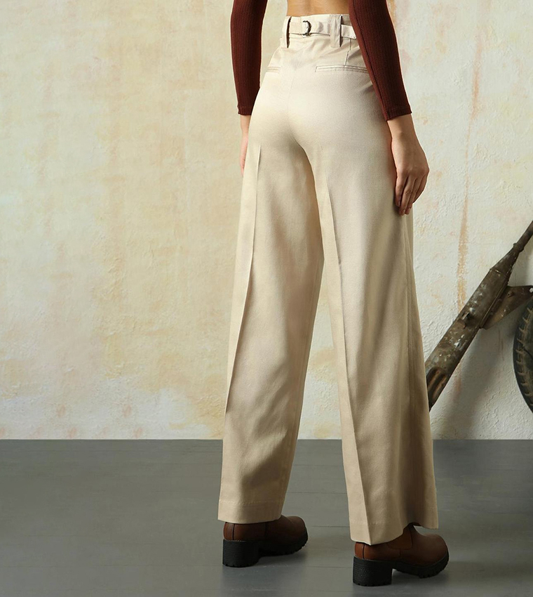 Solid High Rise Trousers with Belt Loops