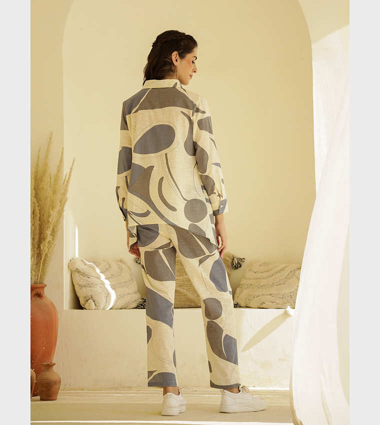 Printed Spread Collar Shirt and Trouser Set