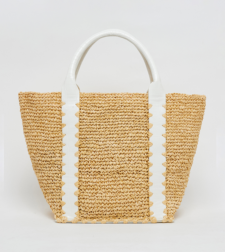 MARLEY Contrast Trim Raffia Mini Tote Bag