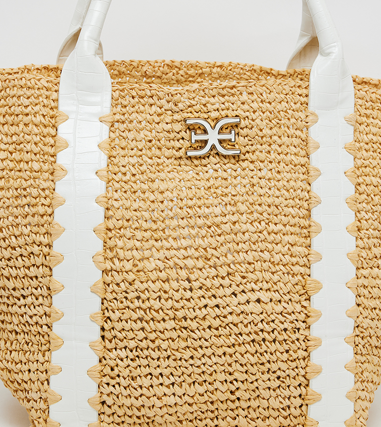 MARLEY Contrast Trim Raffia Mini Tote Bag