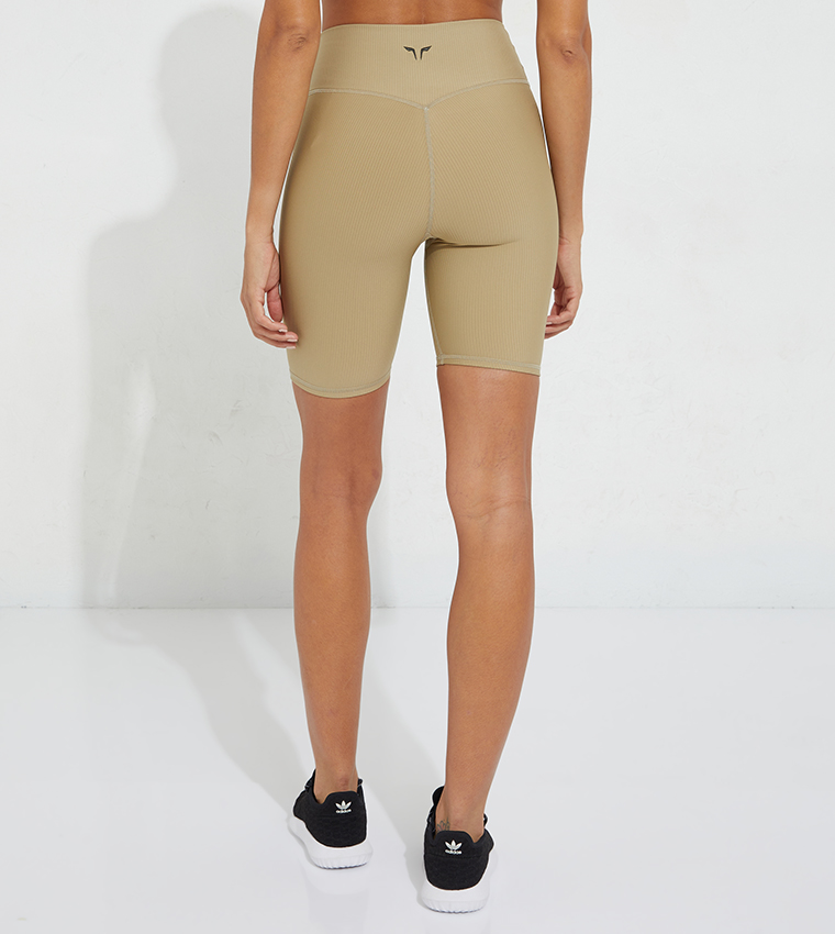 Solid Ribbed Biker Shorts
