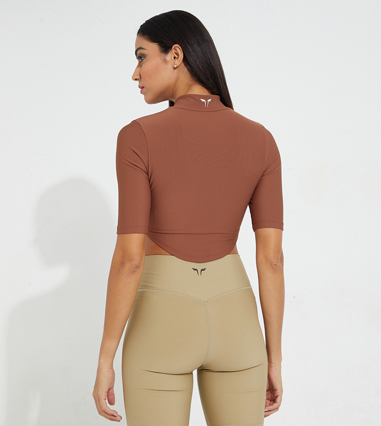 Ribbed Half-Zip Crop Top