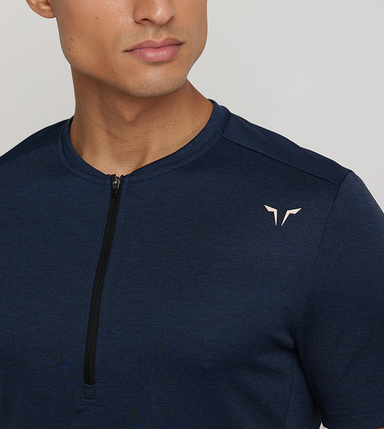 Logo Printed Half-Zipper T-Shirt