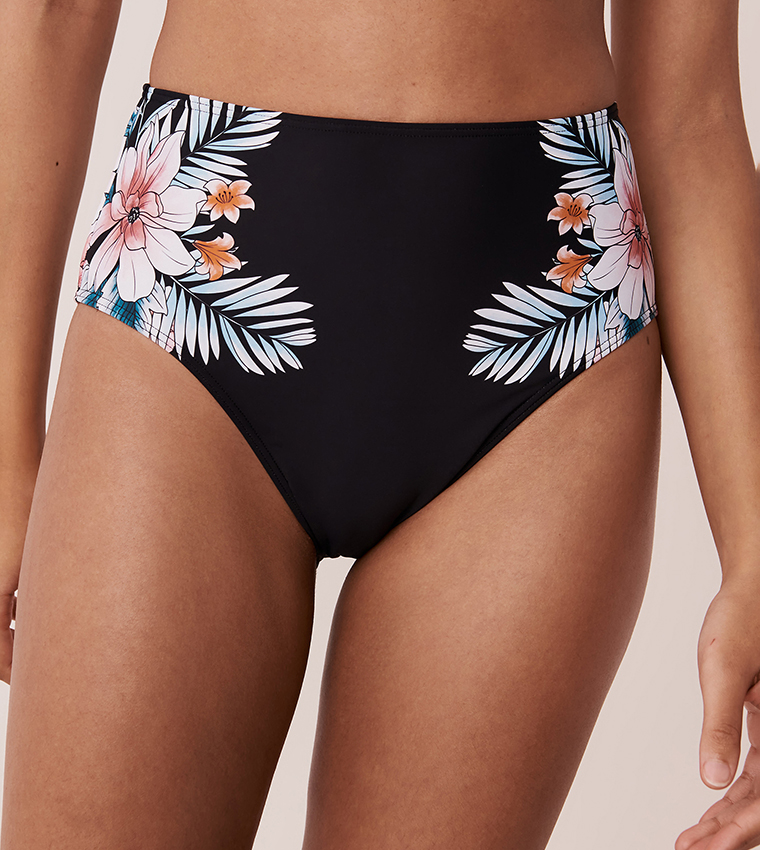 Buy La Vie En Rose Floral Printed High Waist Bikini Bottom In Black 6thStreet Kuwait
