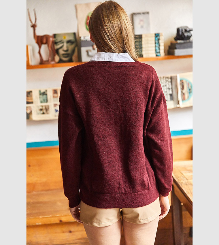 Maroon oversized sweater best sale