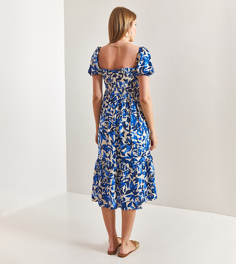 Floral Print Smocked Flared Dress