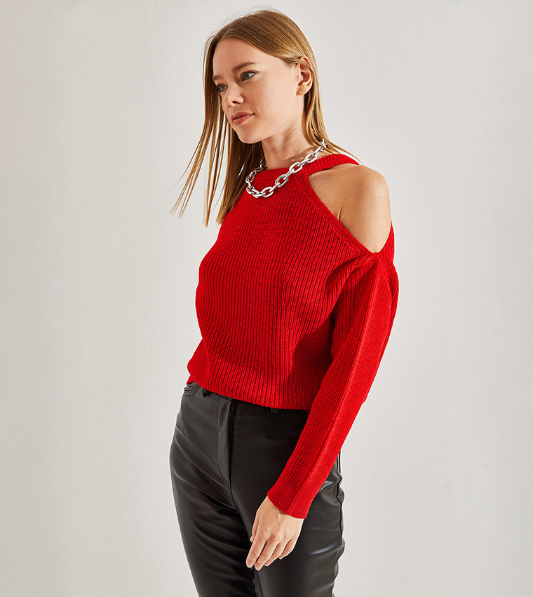 Knitted Cold Shoulder Top
