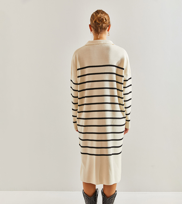 Striped Turtleneck Sweater Dress