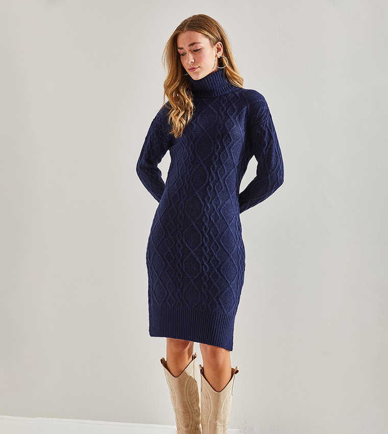 Navy turtleneck dress on sale