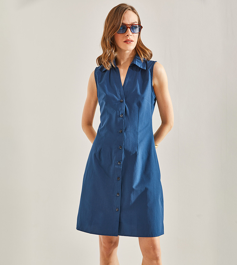 Solid Sleeveless Polo Dress