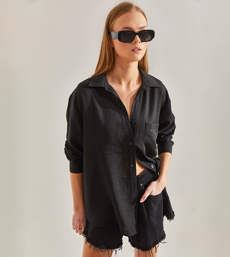 Pocket Detail Long Sleeves Oversized Shirt