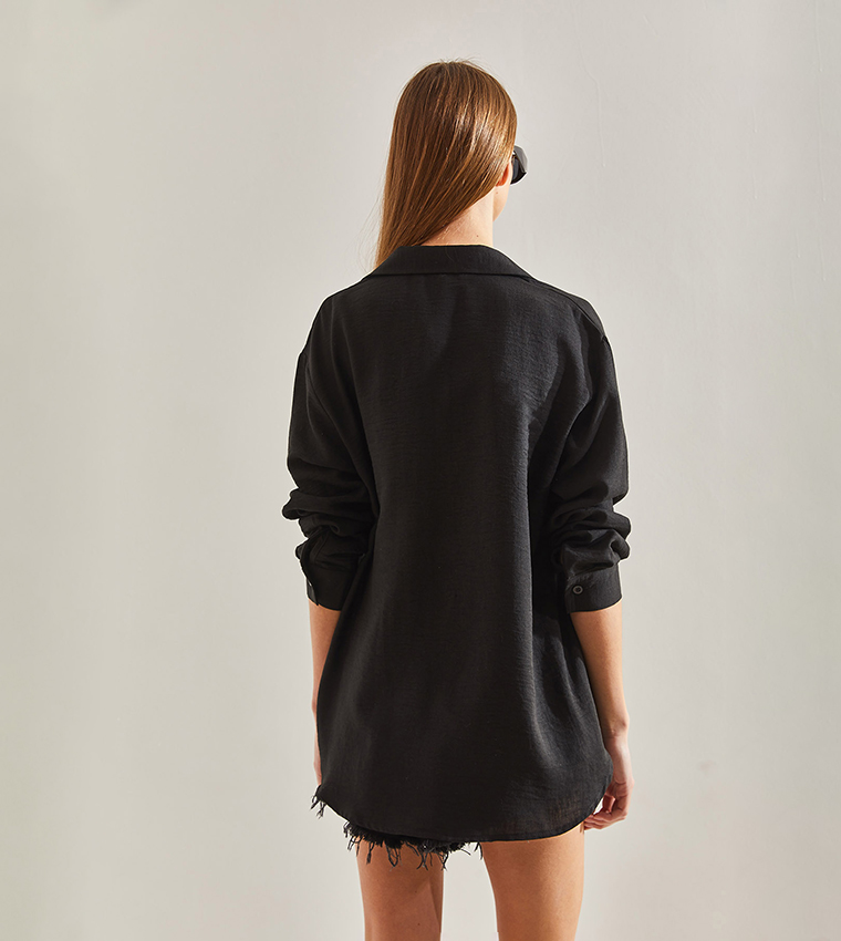 Pocket Detail Long Sleeves Oversized Shirt