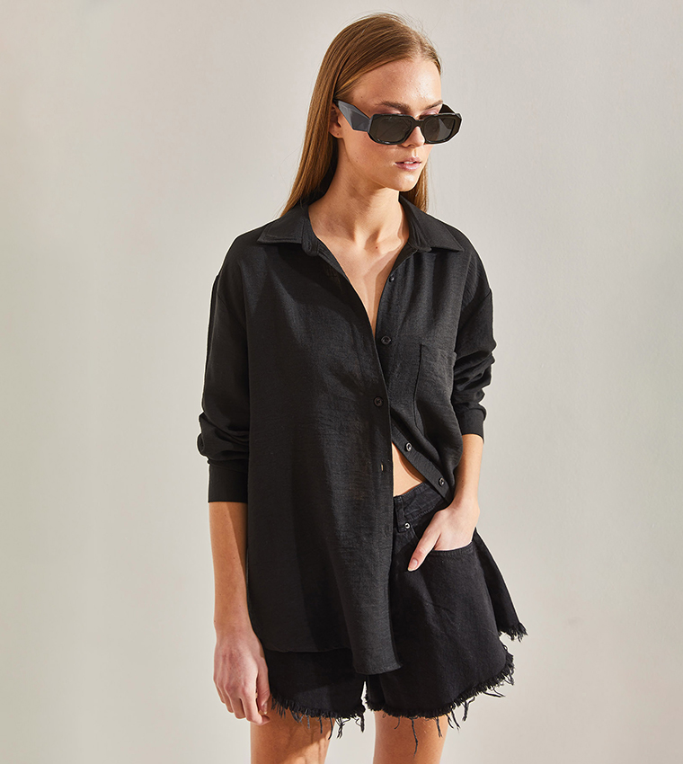 Pocket Detail Long Sleeves Oversized Shirt