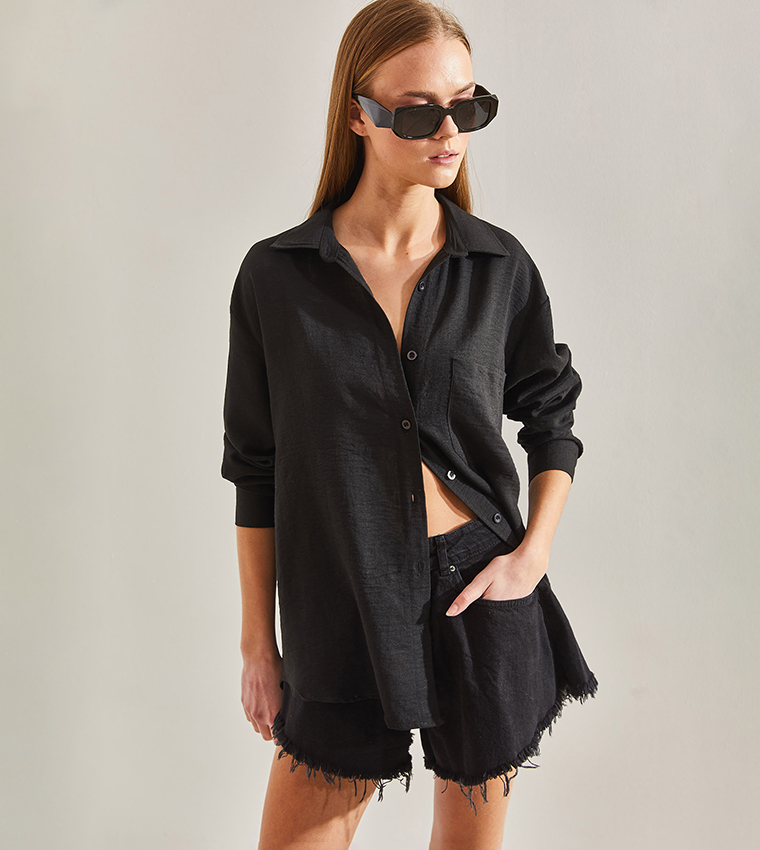 Pocket Detail Long Sleeves Oversized Shirt
