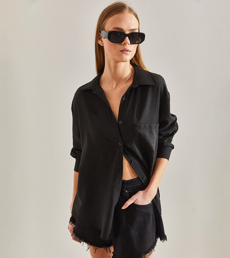 Pocket Detail Long Sleeves Oversized Shirt