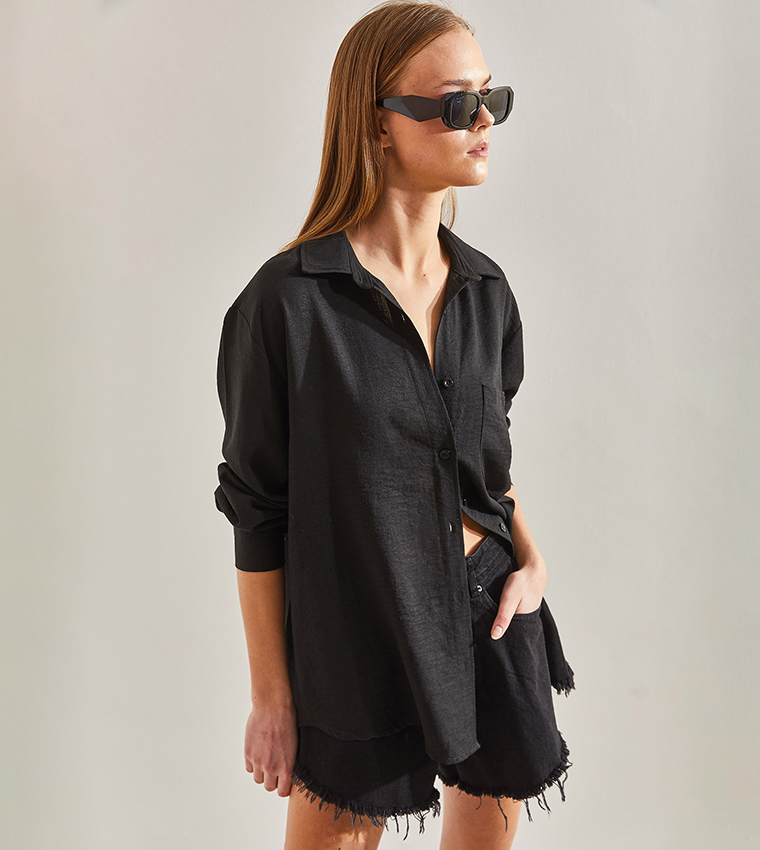 Pocket Detail Long Sleeves Oversized Shirt