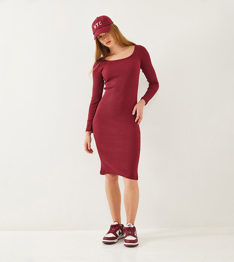 red scoop neck bodycon dress Ruby Maxi Dress