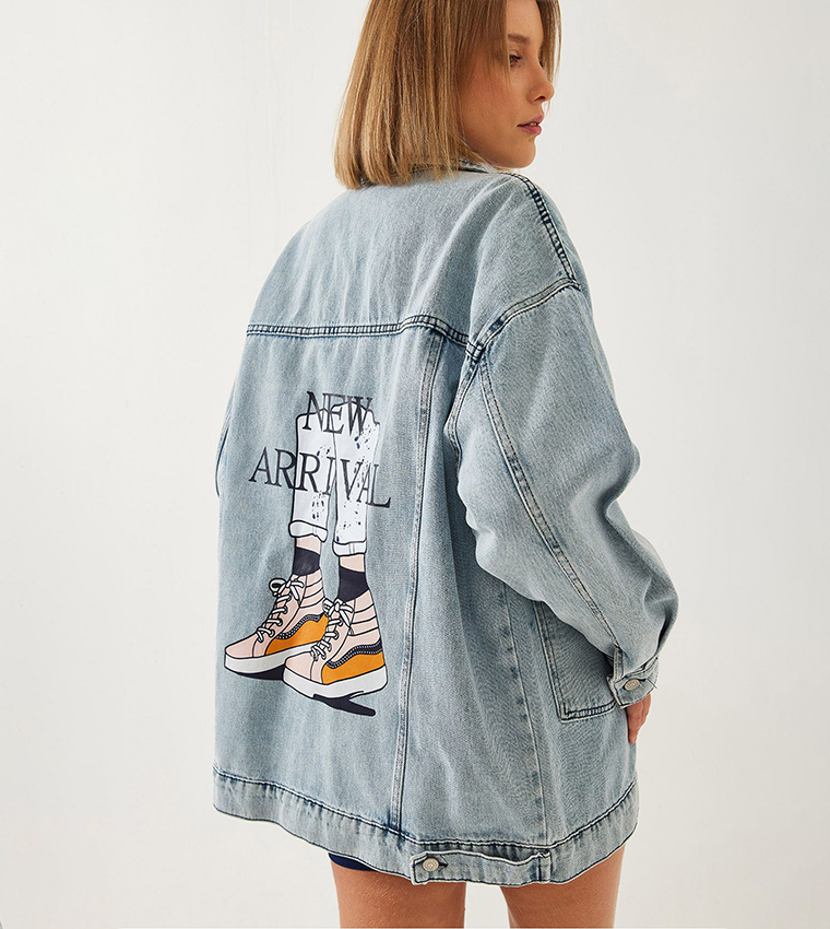 Back Printed Long Sleeves Denim Jacket