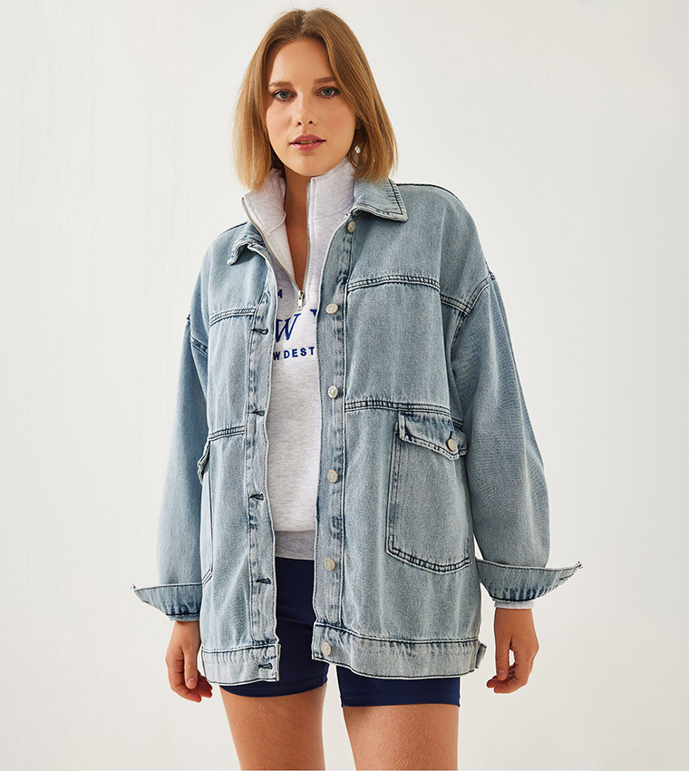 Back Printed Long Sleeves Denim Jacket