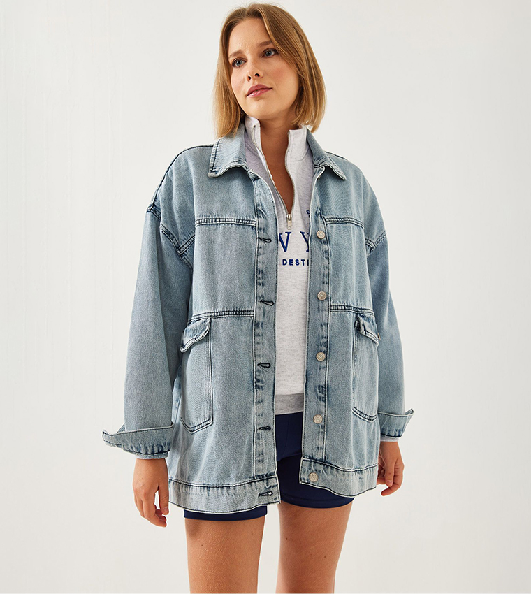 Back Printed Long Sleeves Denim Jacket