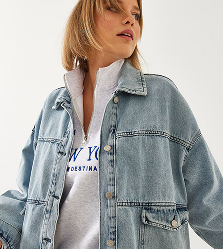Back Printed Long Sleeves Denim Jacket