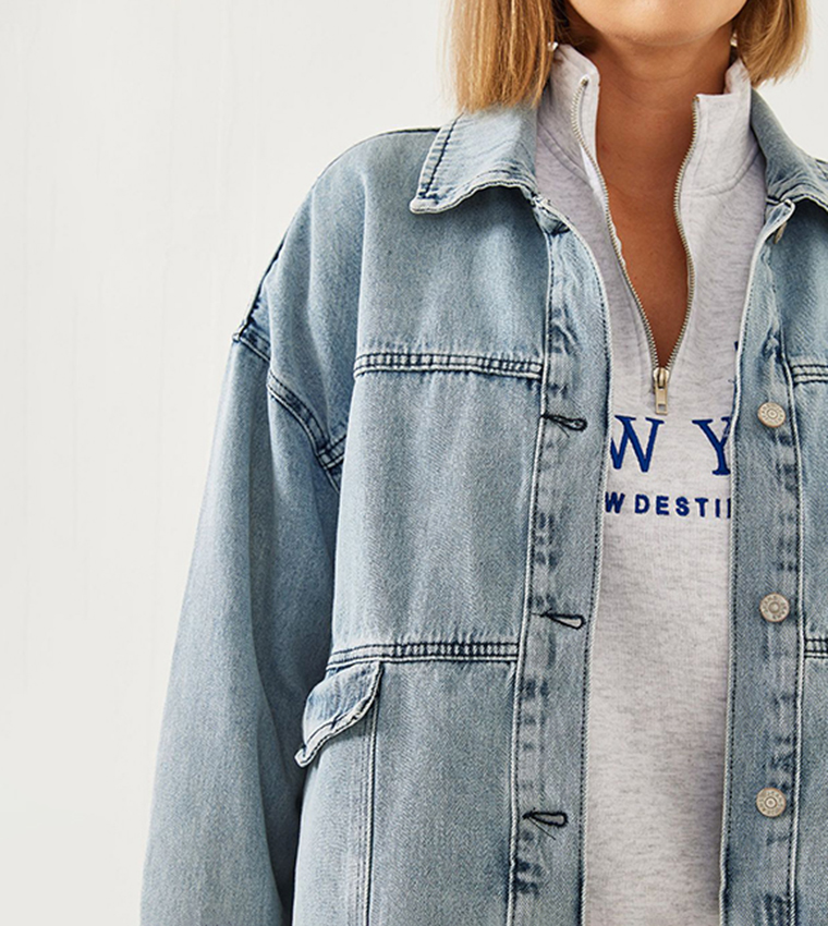 Back Printed Long Sleeves Denim Jacket